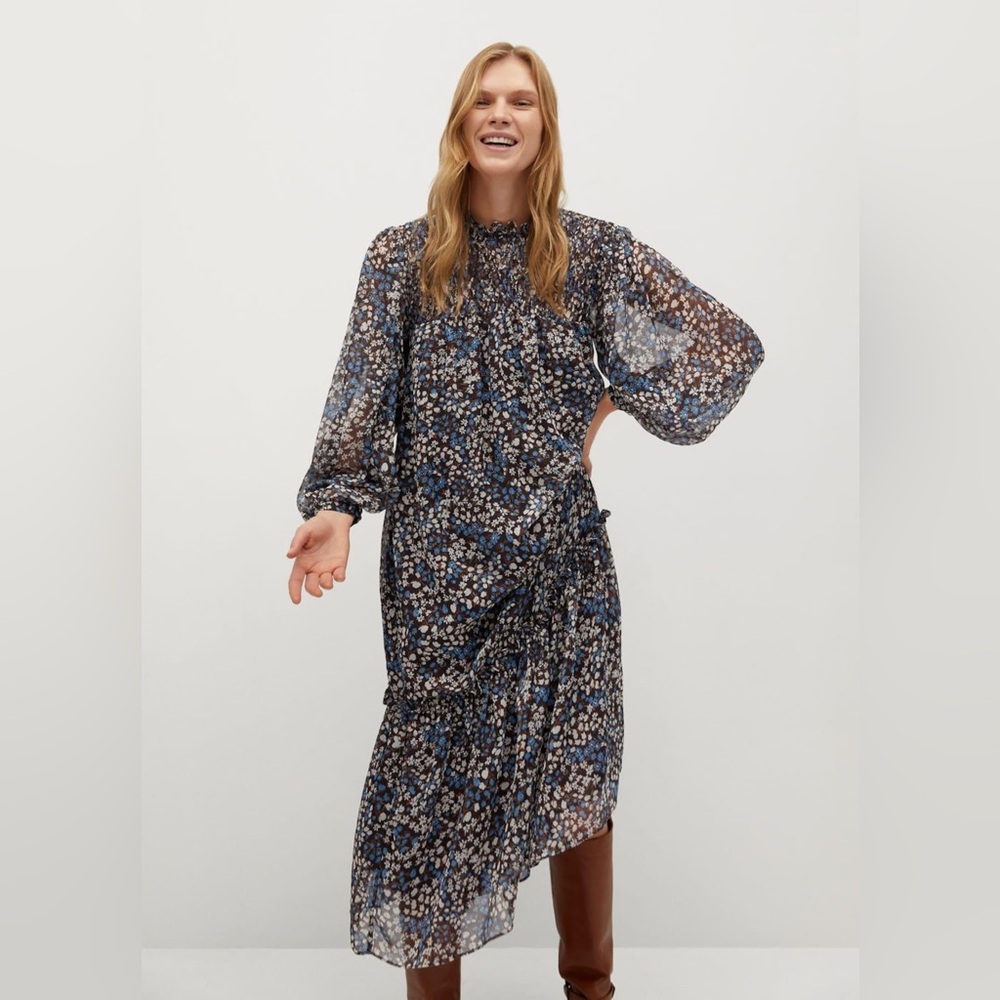 Mango Flower Print Midi Dress